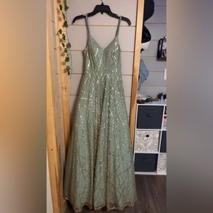 Full Green and Gold Prom Dress
